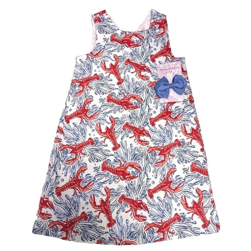 Tommy Bahama Girls Lobster Print Dress With Hair Bow
